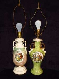 Antique / Vintage Victorian Green Porcelain Table Lamps  