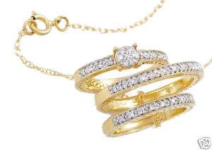 Unique 3 Ring Diamond Solid 14K White Yellow Necklace  