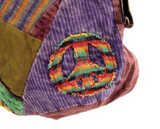 Corduroy Patchwork Peace Sign Bohemian Backpack  