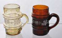 Pair Blown Ringed Enameled Glass Mugs 19th century  