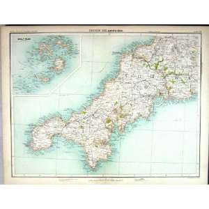  Bartholomew Map England 1891 LandS End Scilly Isles 