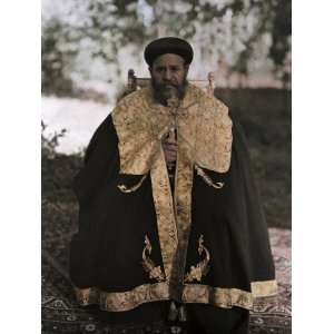  Ethiopian Churchs Archbishop Sits, Dressed in Elaborate 