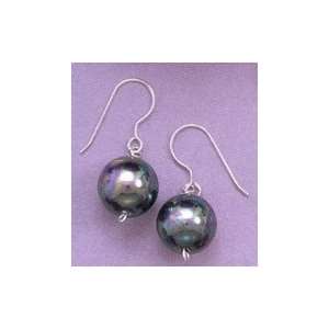 Glass Beads Sterling Silver Earrings on French Wire   12mm Gray Glass 