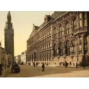 Vintage Travel Poster   The belfry and Hotel de ville Ghent Belgium 24 