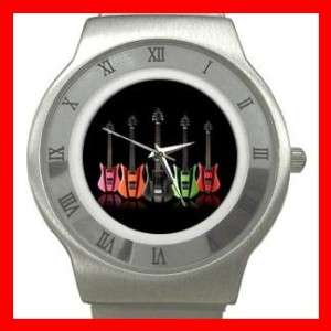 Colorful Neon Guitars Music Fun Stainless Steel Watch  