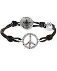 FOSSIL Brown Leather with Silver tone + Rhinestone Peace Charm ladies 