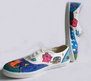 WHITE TENNIS SHOES ARTIST HAND PAINTED 8 ALL OVER FUN  