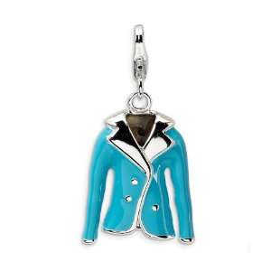    Sterling Silver 3D Enameled Blue Jacket Blazer Charm Jewelry