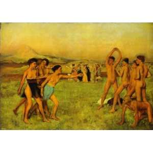 Oil Painting Spartan Girls Challenging Boys Edgar Degas Hand Painted
