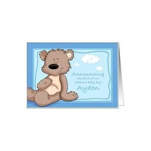  Ayden   Teddy Bear Birth Announcement Card Health 