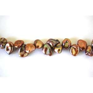  Freshwater pearl, copper gold, approximately 10x7mm top 