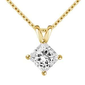 18K Yellow Gold Princess Diamond Solitaire Pendant (Color H , Clarity 