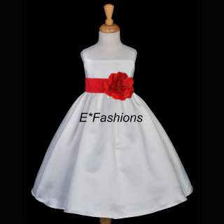 IVORY RED WEDDING FLOWER GIRL DRESS 18M 2 2T 4 5 6 8 10  
