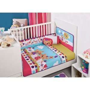  Baby Girls Pink Flowers Picnic Bear Crib Bedding Set 6 Pcs Baby