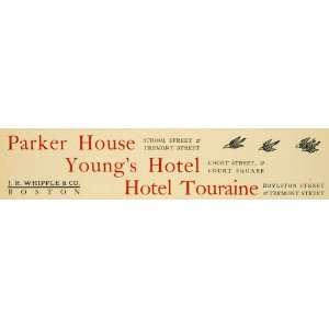  Ad Parker House Youngs Hotel Touraine J R Whipple Boylston Tremont 