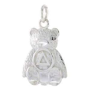 Sterling Silver Sobriety Symbol on Teddy Bear Recovery Pendant, 13/16 