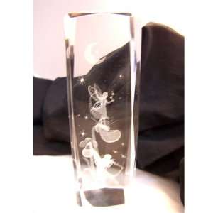    Fairies At Night Laser Art Crystal Paperweight 