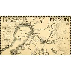  1908 Wood Engraving Finland Map Russia Bothnia Brahestad 