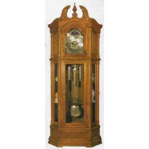  Light oak finish grandfather clock with side curio 