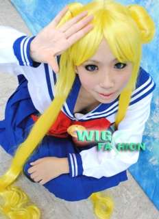 Sailor Moon Sailor Serena Tsukino Blonde Cosplay Wig w Ponytails 