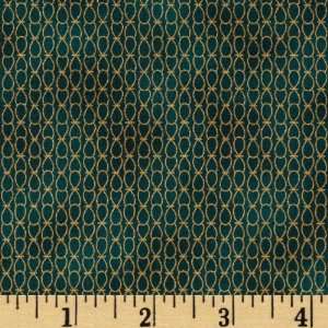  44 Wide Wrap It Up Ribbon Loops Teal/Gold Fabric By The 