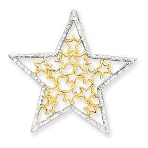  14k Yellow & Rhodium Gold Diamond cut Star Slide Jewelry