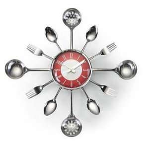  Kitschn Clock  Red/Silver Retro Sunburst Clock