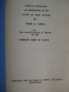1941 IRENE HOWELL CYCLIC ASTROLOGY POINT OF SELF CHARTS  
