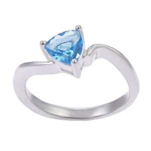    Sterling Silver Blue Topaz Trillion Cut Solitaire Ring Jewelry