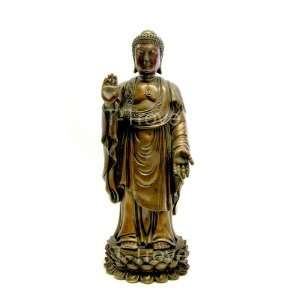  Standing Buddha Pose Of Dispelling Fear Bronze Statue 