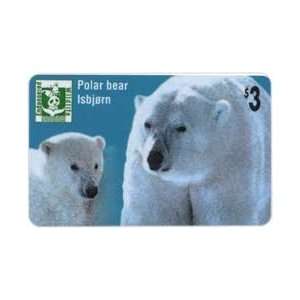 Collectible Phone Card $3. Polar Bear Isbjorn   Endangered Wildlife