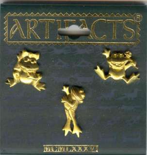 Dull Gold Trio of Frog Pins by JJ   Gift Boxed  