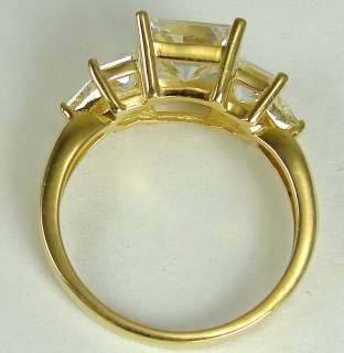 14K Yellow Gold Ring Diamonique CZs Princess Cut Solitaire Accents 