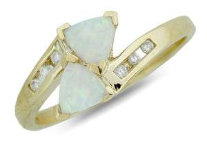 12 Trillion Cut Natural Opal & Diamond Ring 10k Yellow Gold  