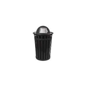   Outdoor Flat Bar Trash Can w/ Dome Top Lid, Black