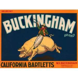  BUCKINGHAM CALIFORNIA BARTLETTS PIG USA CRATE LABEL CANVAS 