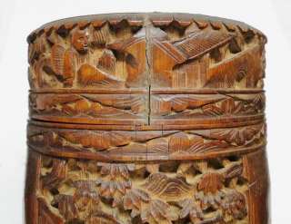 Chinese Qing Dynasty Bamboo Carved Figurine Tea Jar  