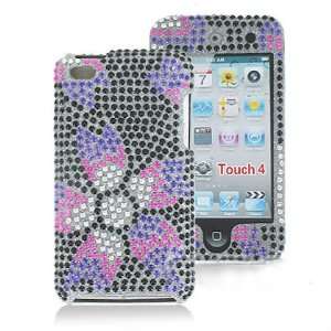 Ipod Touch 4 Premium Purple Flower Design Rhinestone Diamond Bedazzled 