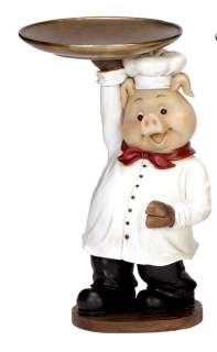 Polyresin Pig Chef Statue Holding Tray Kitchen Decor  