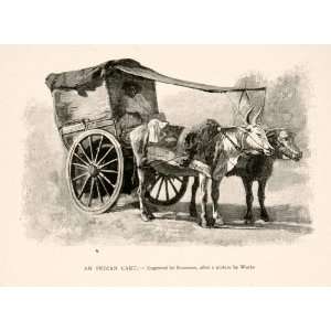  1894 Wood Engraving Bullock Cart Calcutta Kolkata India 