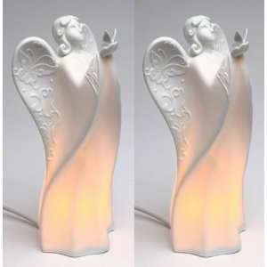  Angel Holding Butterfly Porcelain Night Light, Set of 2 