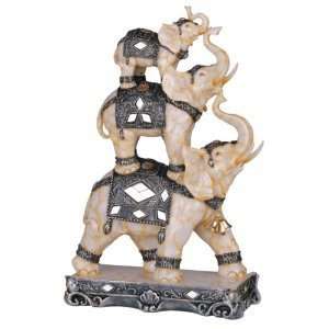 Marble Ivory 3 Elephants Standing With Trunk Raised Figurine Statue