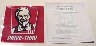 KFC Drive Thru Privileges CAR STICKER Internal MALAYSIA  