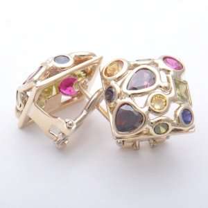    14k Yellow Gold Italy Natural Stone Square Earring Jewelry
