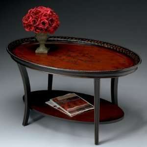  Butler Oval Cocktail Table   Traditional Red and Black 