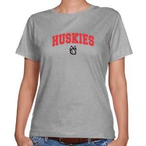  NCAA Northeastern Huskies Ladies Ash Logo Arch Classic Fit 