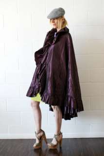 RARE vtg 80s purple FISHTAIL AVANT GARDE swing CAPE coat dress jacket 