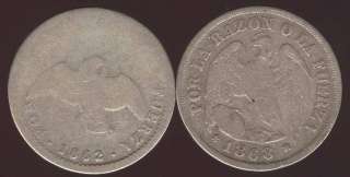 CHILE RARE BEAUTY SET 2 COINS  DECIMO 1862/8 LOOK  