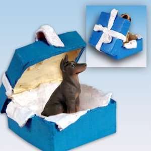  Doberman Pinscher Blue Gift Box Dog Ornament   Red