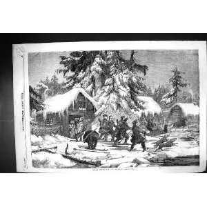  1856 Bear Hunting Sweden Snow Skis Dogs Sport Antique 